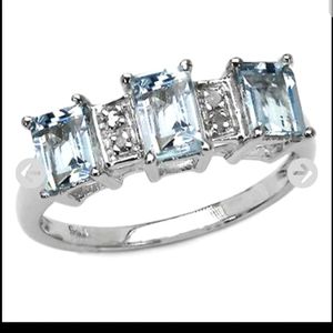 Aquamarine Diamond Sterling Silver Ring